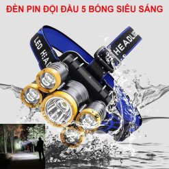 Đèn đội đầu 5 bóng dùng pin sạc siêu sáng