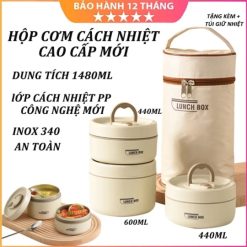 Hộp Cơm Giữ Nhiệt Văn Phòng Lunch Box 3 Tầng Kèm Túi