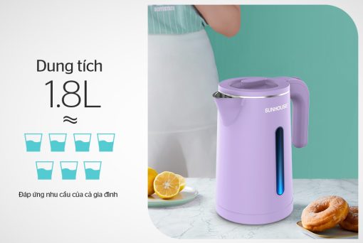 Ấm siêu tốc inox 2 lớp 1.8L Sunhouse SHD1368KB (MÀU TÍM)