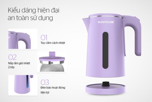 Ấm siêu tốc inox 2 lớp 1.8L Sunhouse SHD1368KB (MÀU TÍM)