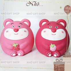 Ống Heo Đất Tiết Kiệm Gấu Dâu Hồng Lotso 18cm