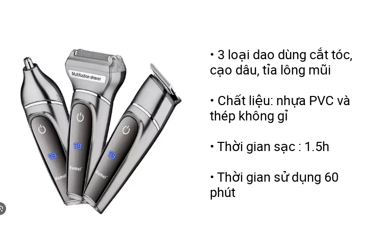 Tông Đơ Cắt Tóc Cạo Râu Tỉa Lông Mũi 3in1 Kemei KM-2003