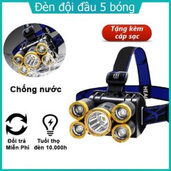 Đèn đội đầu 5 bóng dùng pin sạc siêu sáng