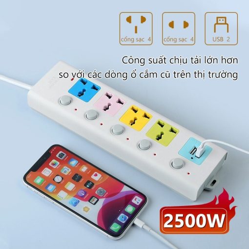 Ổ cắm điện đa năng USB METIS 4 cổng 2 usb chống giật thông minh